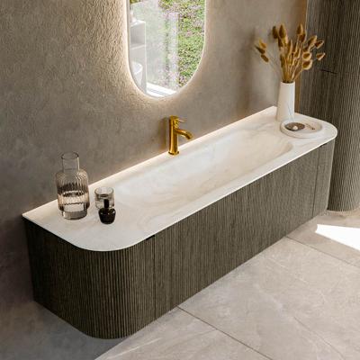 Badmeubel Mondiaz Kurve-Dlux | 160 cm cm | Meubelkleur Shadow | Wastafelkleur Ostra | Solid surface | Wasbak midden spoelbak | 1 kraangat