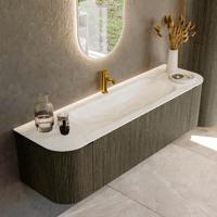 Badmeubel Mondiaz Kurve-Dlux | 160 cm cm | Meubelkleur Shadow | Wastafelkleur Ostra | Solid surface | Wasbak midden spoelbak | 1 kraangat