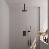 Brauer Black Edition Thermostatische Regendoucheset Inbouw - Hoofddouche 20 cm - 3 Weg - Handdouche Staaf - Doucheslang - Wandaansluitbocht - Mat Zwart