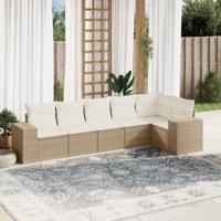 6-delige Loungeset met kussens poly rattan beige