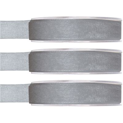 3x Hobby/decoratie grijze organza sierlinten 1,5 cm/15 mm x 20 meter