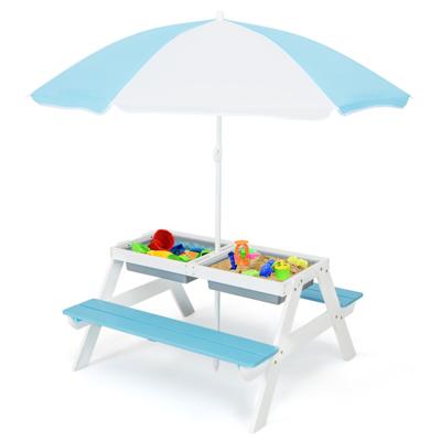 3-In-1 Picknicktafelset met Parasol en Banken voor Kinderen Kindermeubelset voor Tuin Achtertuin Terras Speeltafel Multicolor