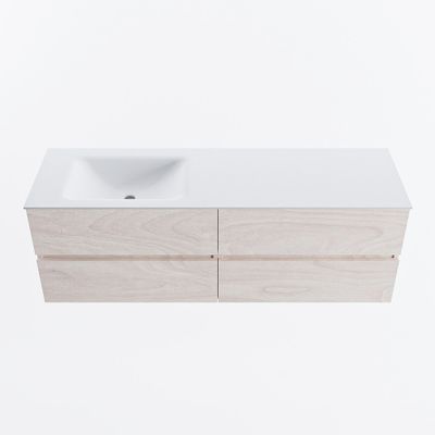 MONDIAZ VICA 150cm badmeubel onderkast Underlayment 4 lades. Wastafel CLOUD links zonder kraangat, kleur Talc.
