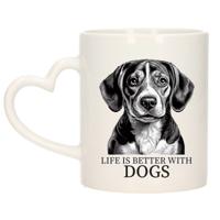 Cadeau mok voor honden liefhebbers - Beagle - wit - hartjes oor - keramiek - 300 ml