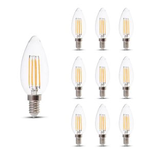Set van 10 E14 LED Filament Lamp - 4 Watt & 400 Lumen - 3000K Warm witte lichtkleur - 300° stralingshoek - 20.000 branduren geschikt voor E14 fittinge