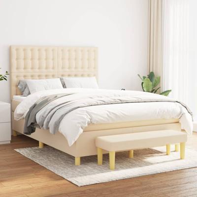 Boxspring met matras stof crèmekleurig 140x200 cm