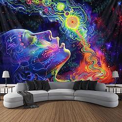 blacklight tapestry uv reactief glow in the dark psychedelische vrouw trippy misty natuur landschap hangend tapijt muur kunst muurschildering voor woonkamer slaapkamer Lightinthebox