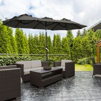 Outsunny parasol, tuinparasol, kantelbaar, met handslinger, winddak, polyester+staal, grijs, 285 x 147 cm