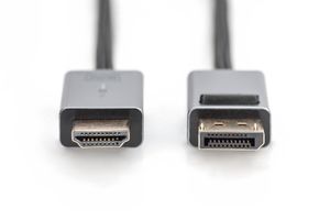 Digitus DB-340202-018-S HDMI-kabel HDMI Aansluitkabel HDMI-A-stekker, DisplayPort-stekker 1.8 m Zwart 4K UHD, Afgeschermd (drievoudig), Flexibel, Halogeenvrij