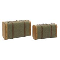 Kofferset Home ESPRIT Groen Hout Canvas Tropisch 60 x 24 x 38 cm