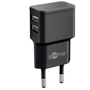 Goobay USB lader haaks dubbel 2,4A zwart - 9550140