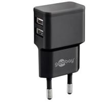 Goobay USB lader haaks dubbel 2,4A zwart - 9550140