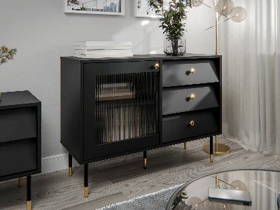 Dressoir AURALU 1 deur 3 lades zwart