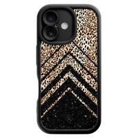 iPhone 16 zwarte case - Chevron luipaard iPhone 16 zwarte case - Chevron luipaard