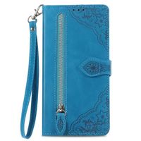OPPO A96 Book Case Hoesje met Camera Bescherming - Kunstleer - Pasjeshouder - Koord - Bloemen Patroon - OPPO A96 - Blauw