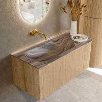 Badmeubel Mondiaz Kurve-Dlux | 105 cm | Meubelkleur Oak | Wastafelkleur Sombra | Solid surface | Wasbak linker zijde spoelbak | Zonder kraangat(en) Badmeubel Mondiaz Kurve-Dlux | 105 cm | Meubelkleur Oak | Wastafelkleur Sombra | Solid surface | Wasbak linker zijde spoelbak | Zonder kraangat(en)