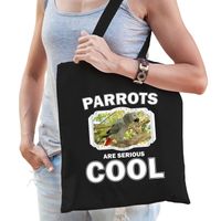 Katoenen tasje parrots are serious cool zwart - papegaaien/ grijze roodstaart papegaai cadeau tas - Feest Boodschappenta - thumbnail