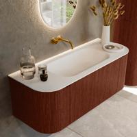 Badmeubel Mondiaz Kurve | 120 cm cm | Meubelkleur Ruby | Wastafelkleur Talc | Solid surface | Wasbak midden spoelbak | Zonder kraangat(en)