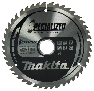 Makita Accessoires Cirkelzaagblad Hout | Efficut 190x30x1,45 45T 23g - B-68638 - B-68638