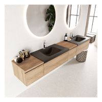 Mondiaz Bukla 240cm badmeubel met module 40 rechts kleur washed oak 4 lades met dubbele wastafel 2 kraangaten kleur urban