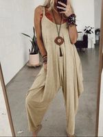Gray Sleeveless Solid Round Neck Casual Jumpsuits - thumbnail