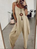 Gray Sleeveless Solid Round Neck Casual Jumpsuits