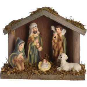 Porseleinen kerststalletje met 5 kerstbeelden/kerstfiguren 14 cm