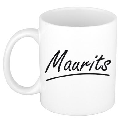Maurits Naam koffiemok - beker - met sierlijke letters - wit - 300 ml - Cadeau - Heren