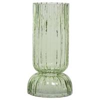 Decoris Vaas - lichtgroen - glas - geribbeld - D13 x H26 cm