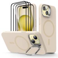 iPhone 15 Plus Cloud Soft Case with Stash Stand Protection Bundle - Light Tan