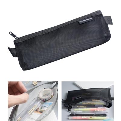 Nylon eenvoudige transparante mesh potlood Case Office School Supplies (kleine zwarte)