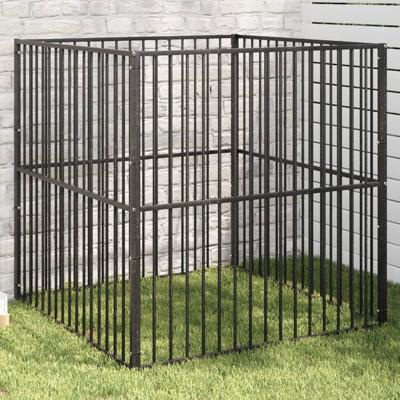 VidaXL Hondenkennel 4 panelen gepoedercoat staal zwart
