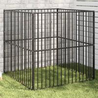 VidaXL Hondenkennel 4 panelen gepoedercoat staal zwart