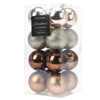 Kerstballen - 16x st - bruin/champagne - D5 cm - kunststof - kerstversiering