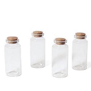 4x Kleine decoratieve glazen flesjes met kurken dop 38 ml   -