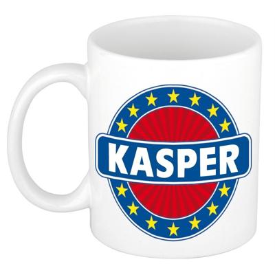 Kasper voornaam koffiemok - beker - wit/blauw - 300 ml - Cadeau - Heren - Collega - Vaderdag