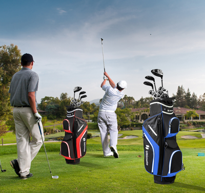 Draagbare Golfcart Tas met 14 Vakken & Regenhoes Golfbag Lichte Golftas Blauw