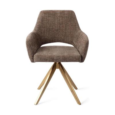 Jesper Home Yanai eetkamerstoel Checked Chestnut turn gold