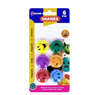 Magneten rond - smile design - multi kleuren - 6x stuks - D3 cm - hobby/koelkast magneetjes