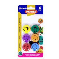 Magneten rond - smile design - multi kleuren - 6x stuks - D3 cm - hobby/koelkast magneetjes
