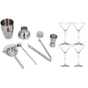 RVS luxe cocktailshaker set met 4x cocktailglazen