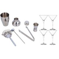 RVS luxe cocktailshaker set met 4x cocktailglazen