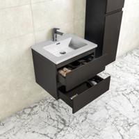 Badkamermeubel Tieme in mat grijs 60x50x48cm met witte wastafel