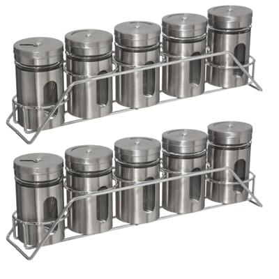 Kruidenrekje met 5 kruidenpotjes - Set van 2x stuks - 28 cm - RVS - Keukenkruiden potjes - Kruiden b