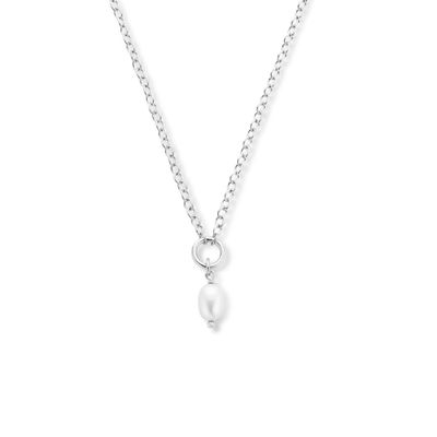 Ketting Parel zilver-zoetwaterparel wit 2 mm 41 + 4 cm