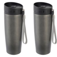 Set van 3x stuks rVS Warmhoudbeker/isoleerbeker antraciet staal 380 ml