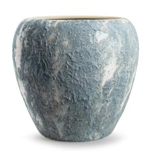 Plantenpot/bloempot Marble - wit/ijsblauw - keramiek - D29 x H26 cm