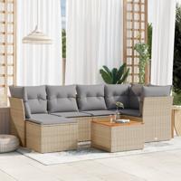 7-delige Loungeset met kussens poly rattan beige