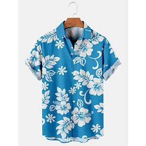 Voor heren Overhemd Bloemig Grafische prints Strijkijzer Rood blauw Paars Groen 3D-afdrukken Straat Casual Korte Mouw Afdrukken Button-omlaag Kleding Tropisch Modieus Hawaii Ontwerper Lightinthebox