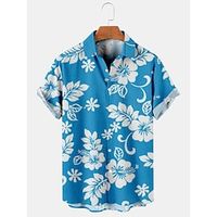 Voor heren Overhemd Bloemig Grafische prints Strijkijzer Rood blauw Paars Groen 3D-afdrukken Straat Casual Korte Mouw Afdrukken Button-omlaag Kleding Tropisch Modieus Hawaii Ontwerper Lightinthebox - thumbnail